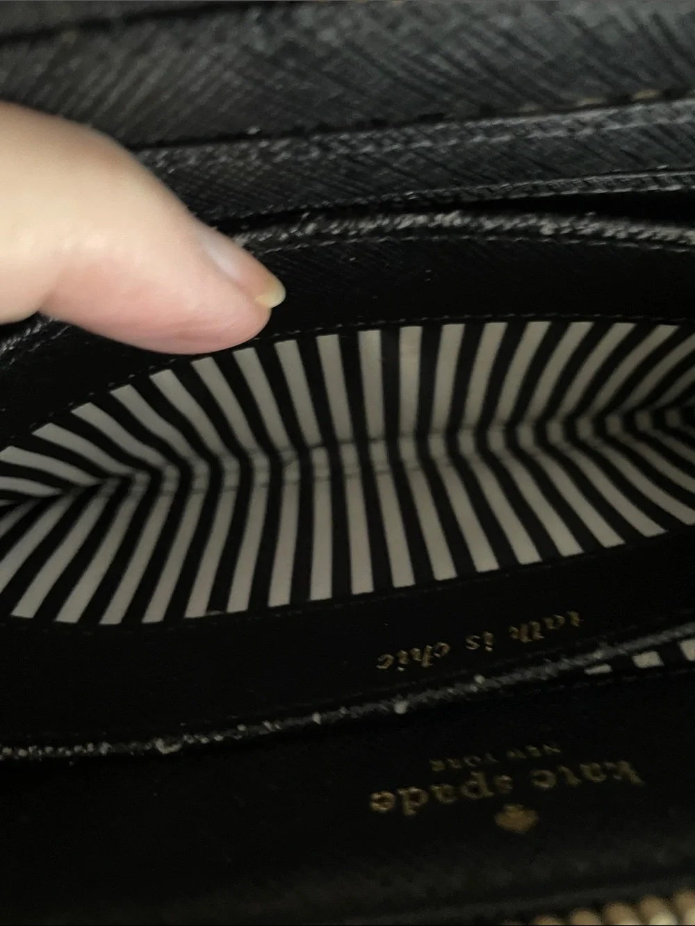 kate spade Black Leather Zip Around Wallet with Gold Plaque